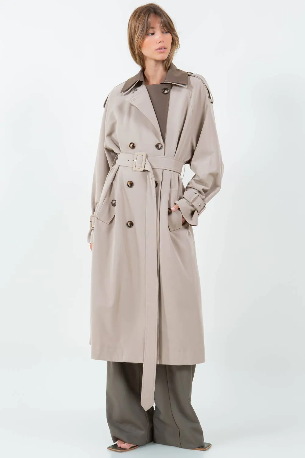 CONTRAST DOUBLE BREASTED TRENCH COAT