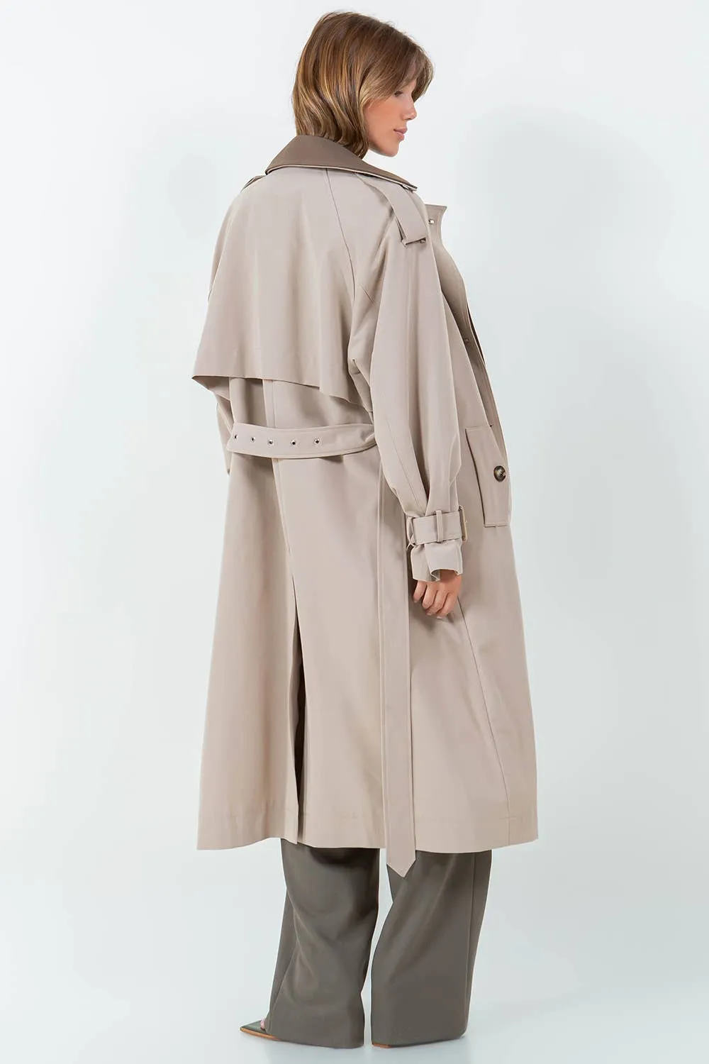 CONTRAST DOUBLE BREASTED TRENCH COAT