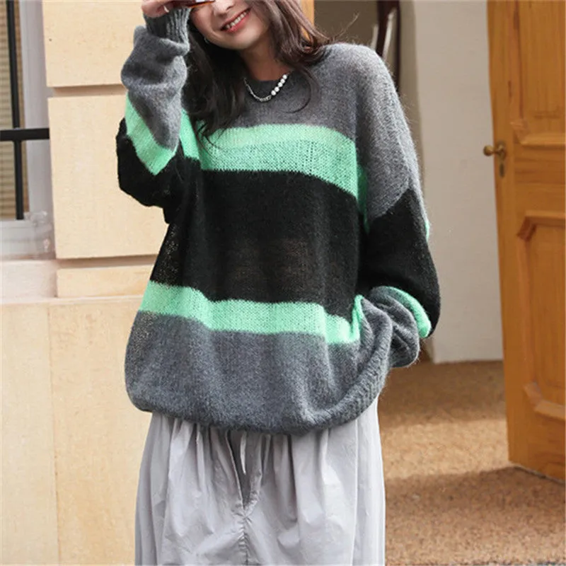 Contrasting Color Sweater Loose Pullover Sweater ER5843