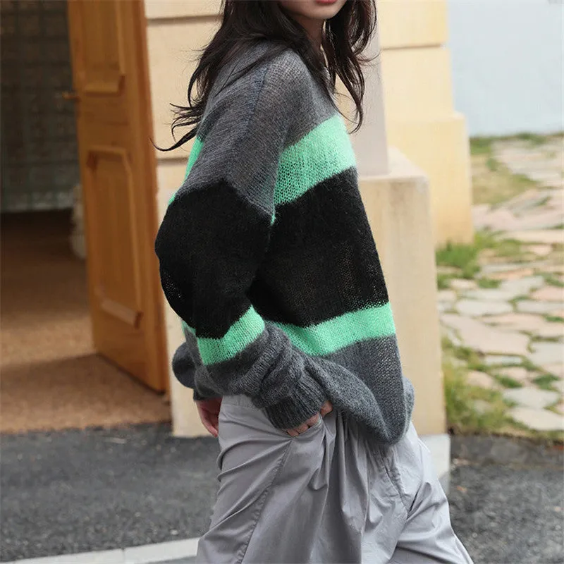 Contrasting Color Sweater Loose Pullover Sweater ER5843