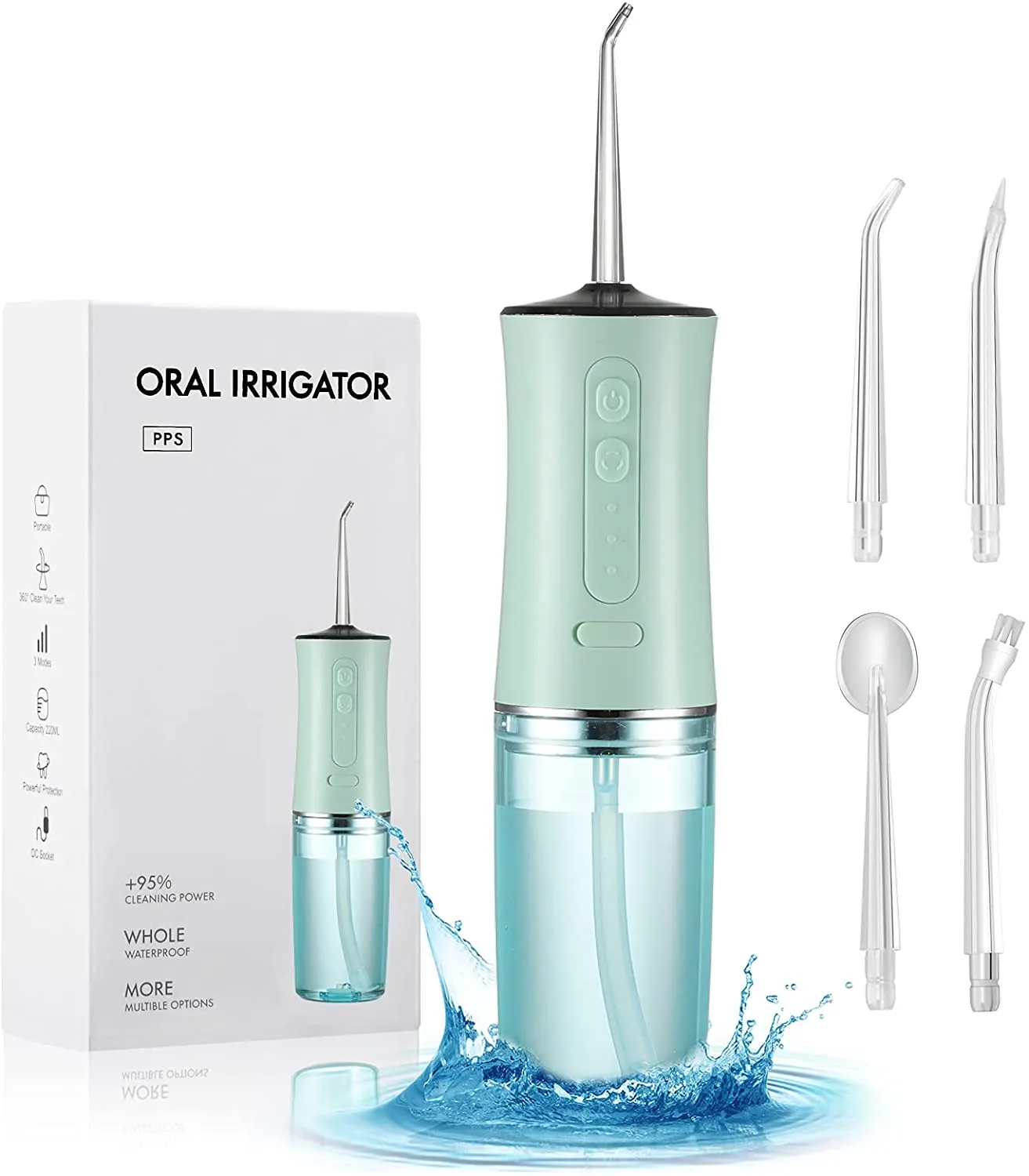 Cordless Water Flosser, Dental Oral Irrigator, MuralMax Professional 300ML Water Teeth Cleaner 3 Modes with 4 Replaceable Jet Tips & Detachable Water Tank for Home Travel Braces Bridges Care IPX7