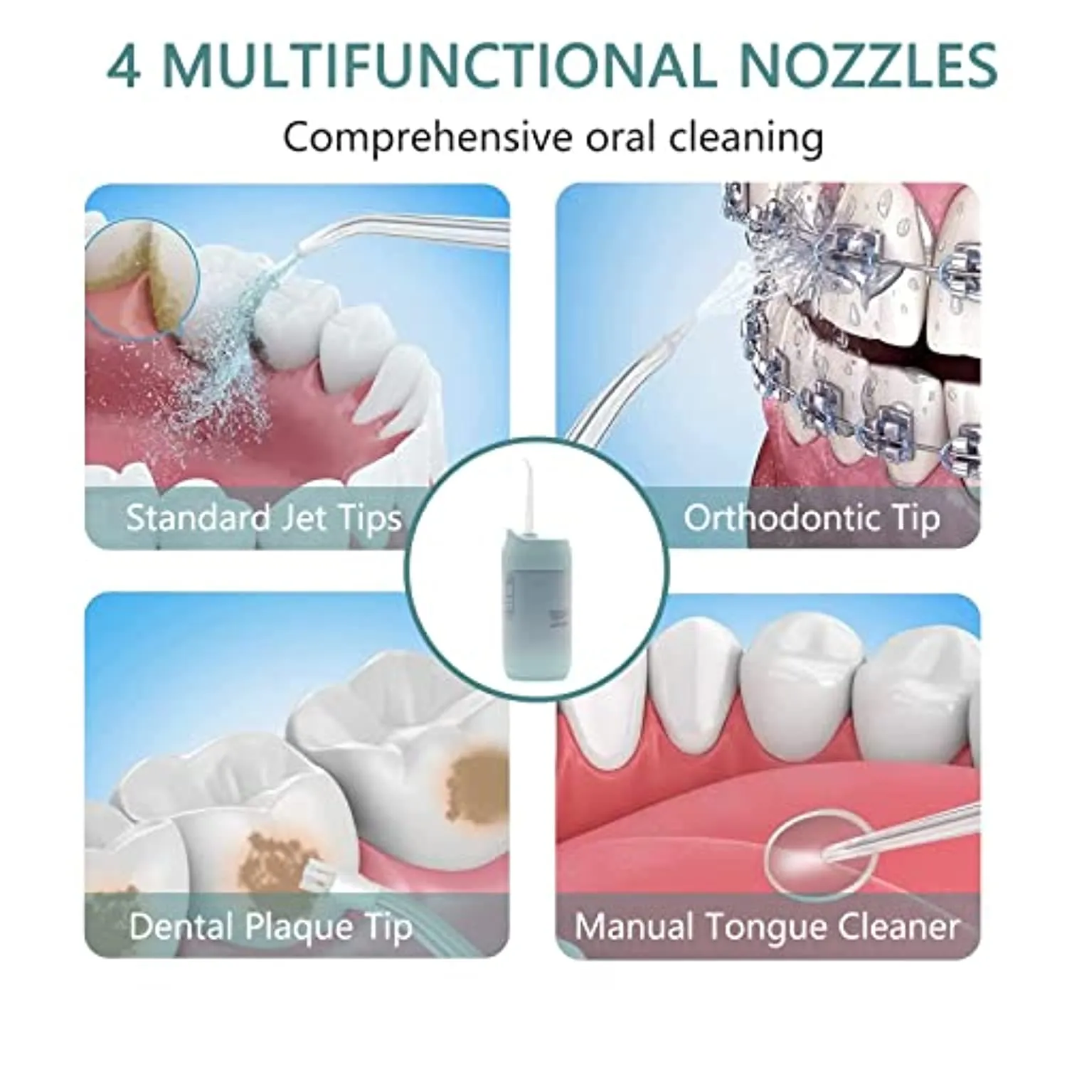 Cordless Water Flosser, Dental Oral Irrigator, MuralMax Professional 300ML Water Teeth Cleaner 3 Modes with 4 Replaceable Jet Tips & Detachable Water Tank for Home Travel Braces Bridges Care IPX7