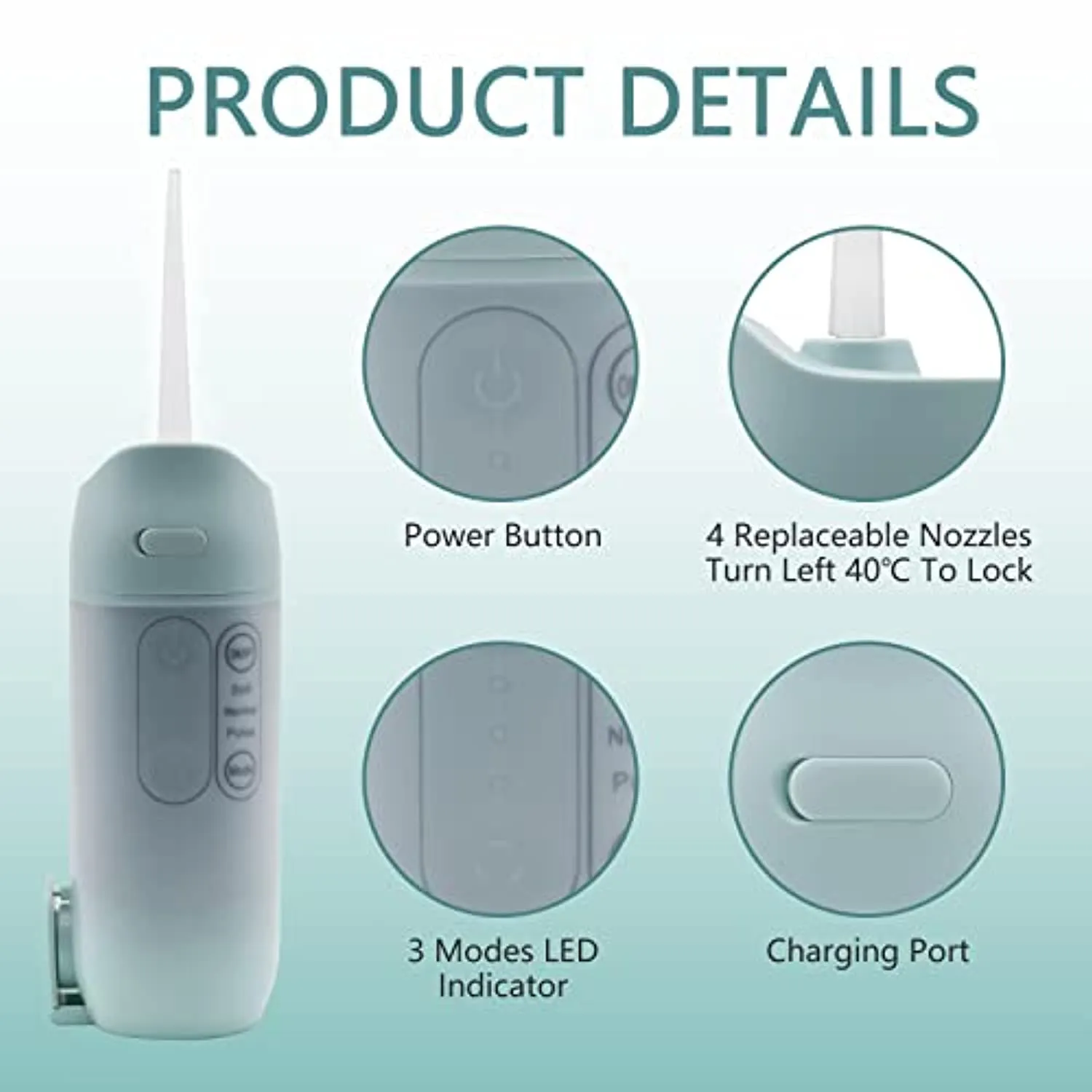 Cordless Water Flosser, Dental Oral Irrigator, MuralMax Professional 300ML Water Teeth Cleaner 3 Modes with 4 Replaceable Jet Tips & Detachable Water Tank for Home Travel Braces Bridges Care IPX7