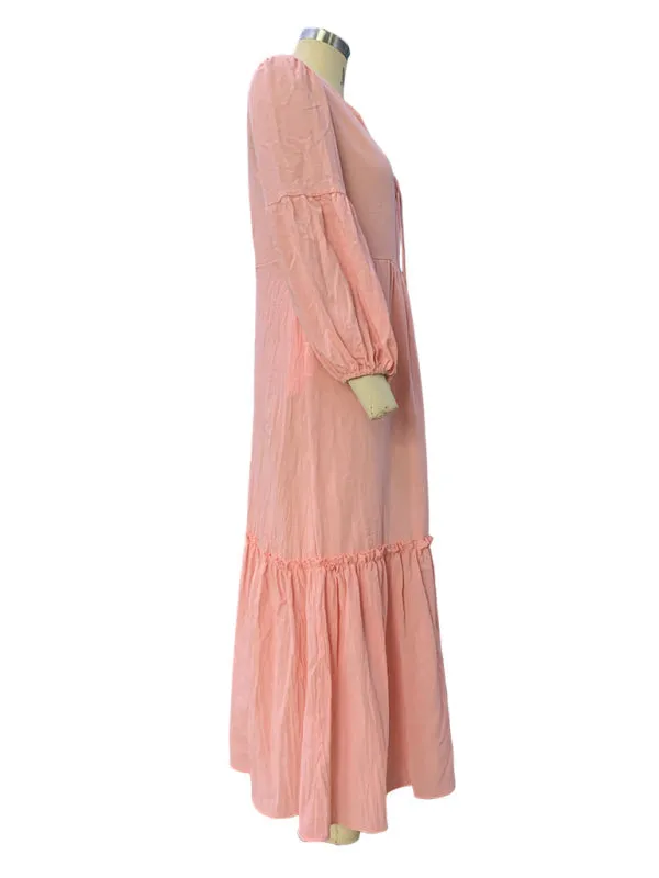 Cotton Linen Tunic with Lantern Sleeves - Boho Maxi Dress
