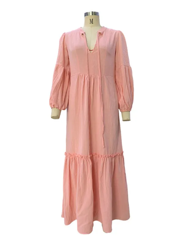 Cotton Linen Tunic with Lantern Sleeves - Boho Maxi Dress