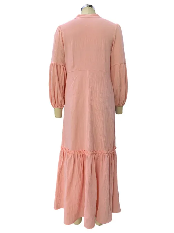 Cotton Linen Tunic with Lantern Sleeves - Boho Maxi Dress