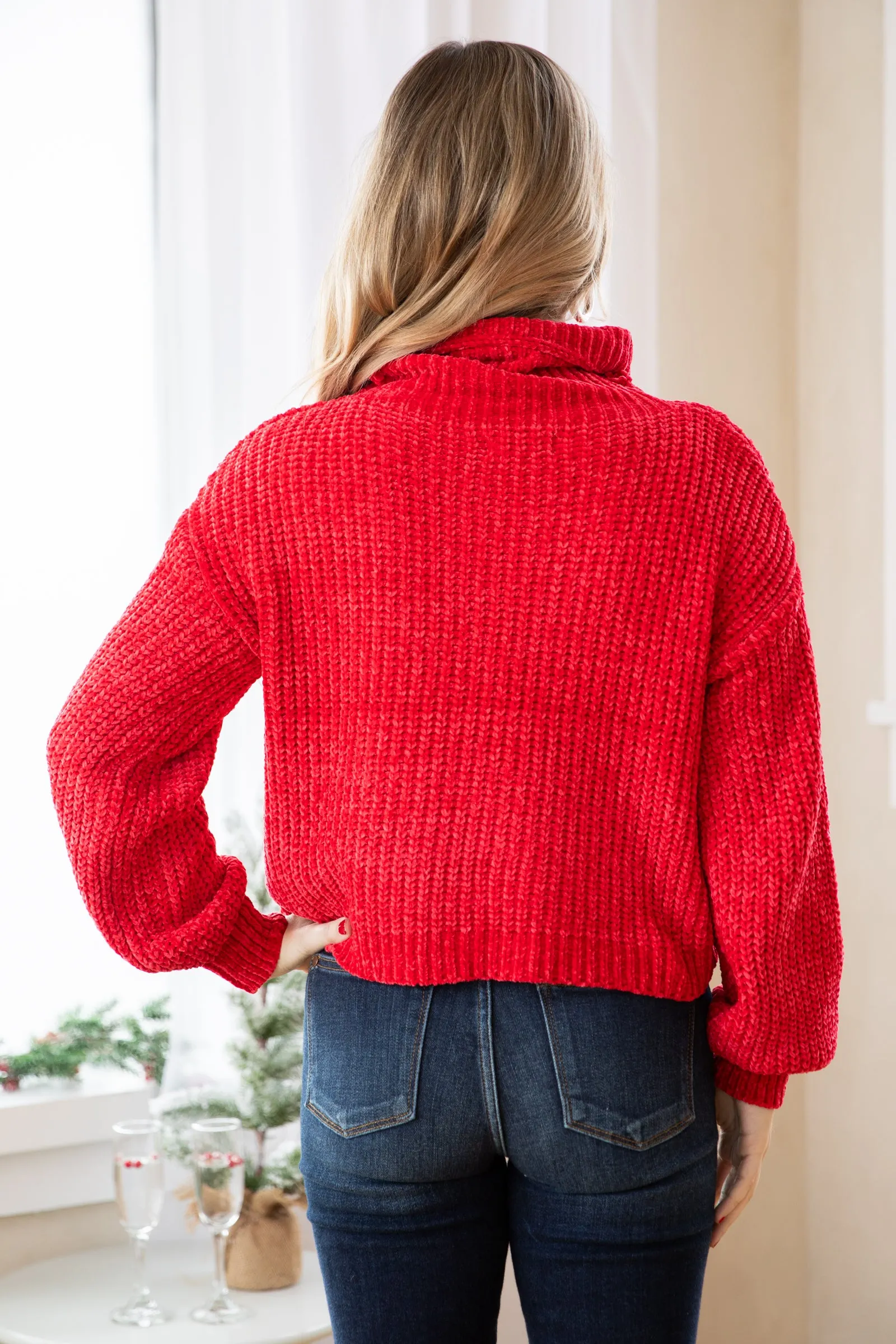 Crimson Chenille Turtleneck Sweater