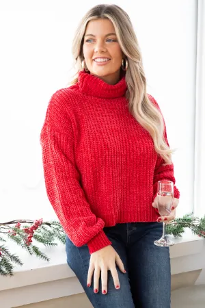 Crimson Chenille Turtleneck Sweater