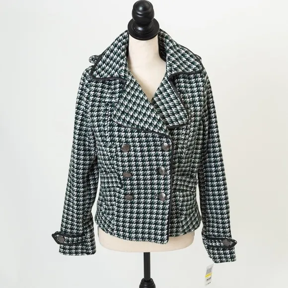 Cropped trench coat checked houndstooth plaid double breasted JouJo M retro vibe