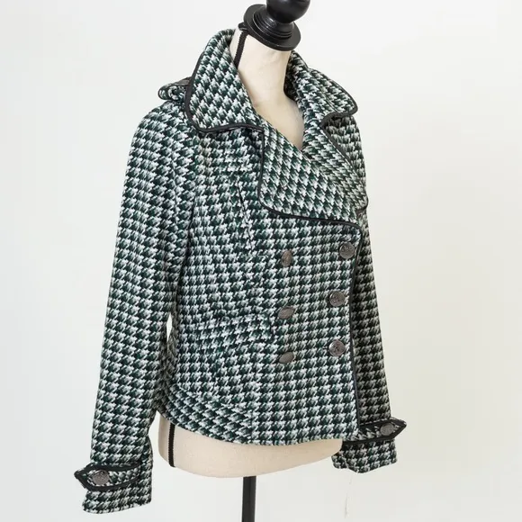 Cropped trench coat checked houndstooth plaid double breasted JouJo M retro vibe