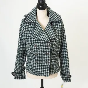 Cropped trench coat checked houndstooth plaid double breasted JouJo M retro vibe