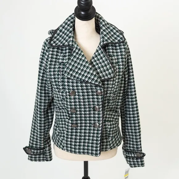 Cropped trench coat checked houndstooth plaid double breasted JouJo M retro vibe