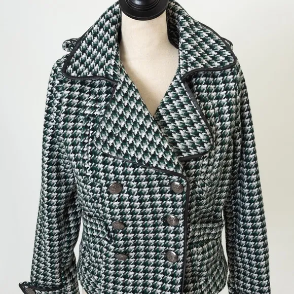 Cropped trench coat checked houndstooth plaid double breasted JouJo M retro vibe