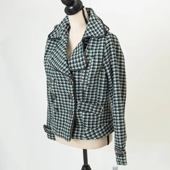 Cropped trench coat checked houndstooth plaid double breasted JouJo M retro vibe