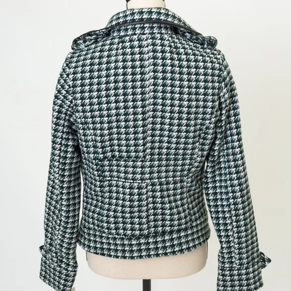 Cropped trench coat checked houndstooth plaid double breasted JouJo M retro vibe