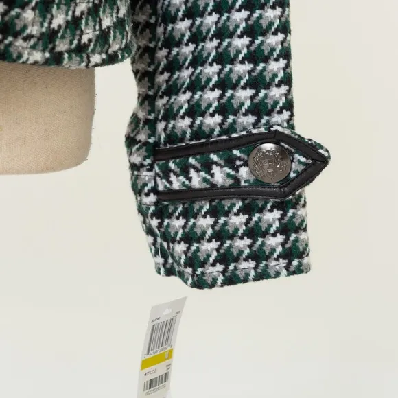 Cropped trench coat checked houndstooth plaid double breasted JouJo M retro vibe