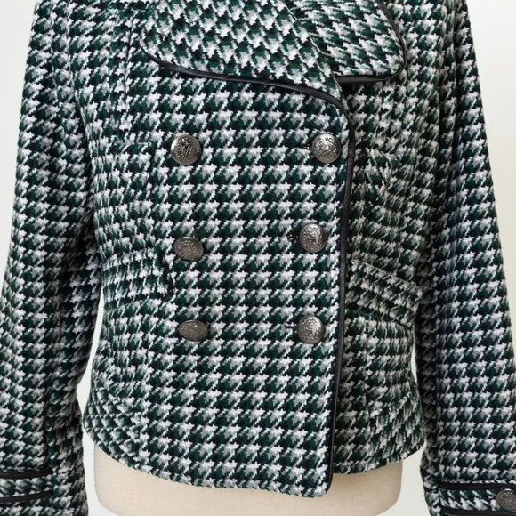 Cropped trench coat checked houndstooth plaid double breasted JouJo M retro vibe