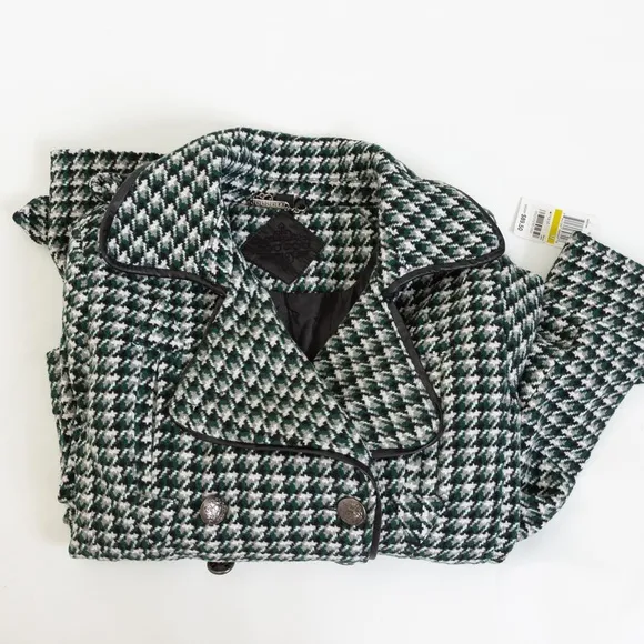 Cropped trench coat checked houndstooth plaid double breasted JouJo M retro vibe