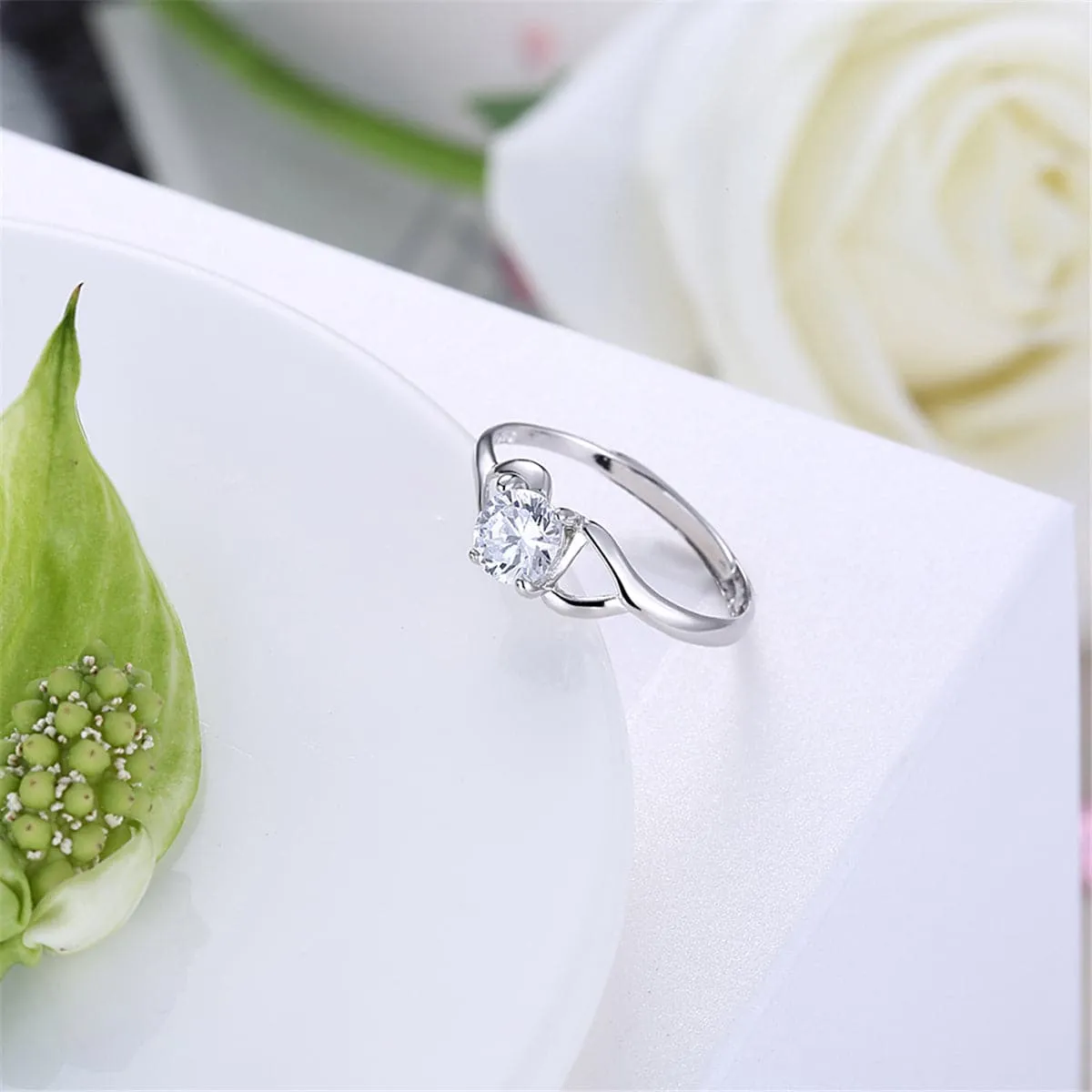 Crystal & Sterling Silver Adjustable Openwork Club Ring