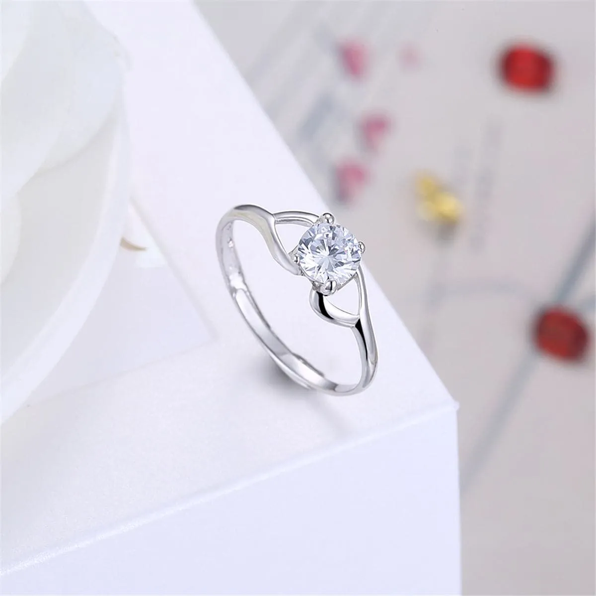 Crystal & Sterling Silver Adjustable Openwork Club Ring