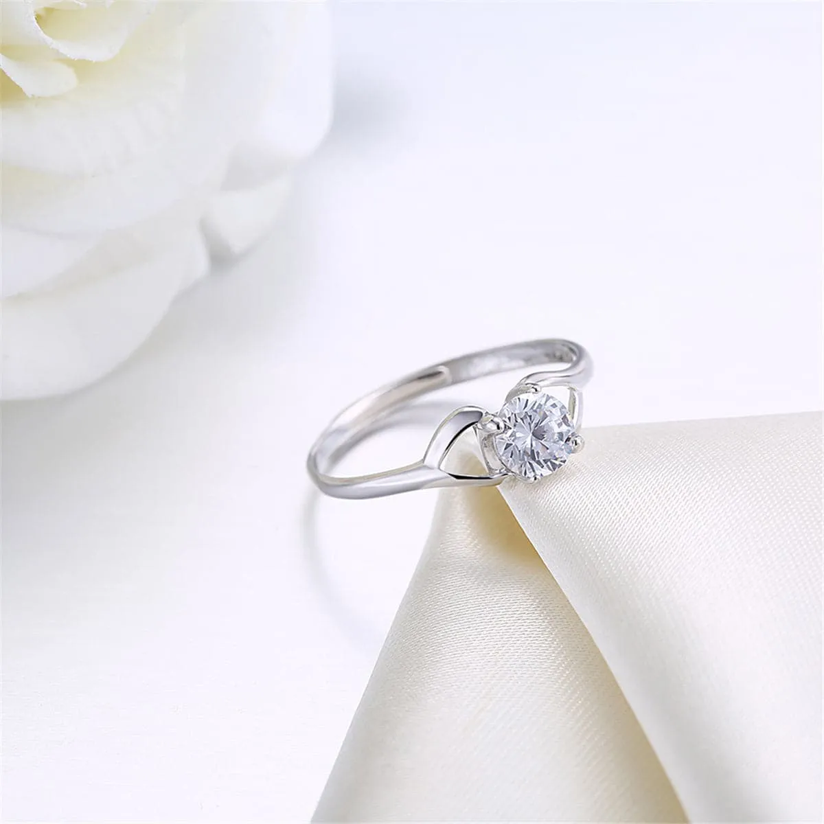 Crystal & Sterling Silver Adjustable Openwork Club Ring