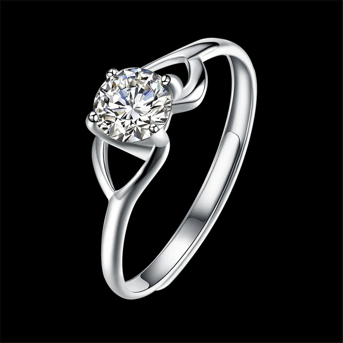 Crystal & Sterling Silver Adjustable Openwork Club Ring