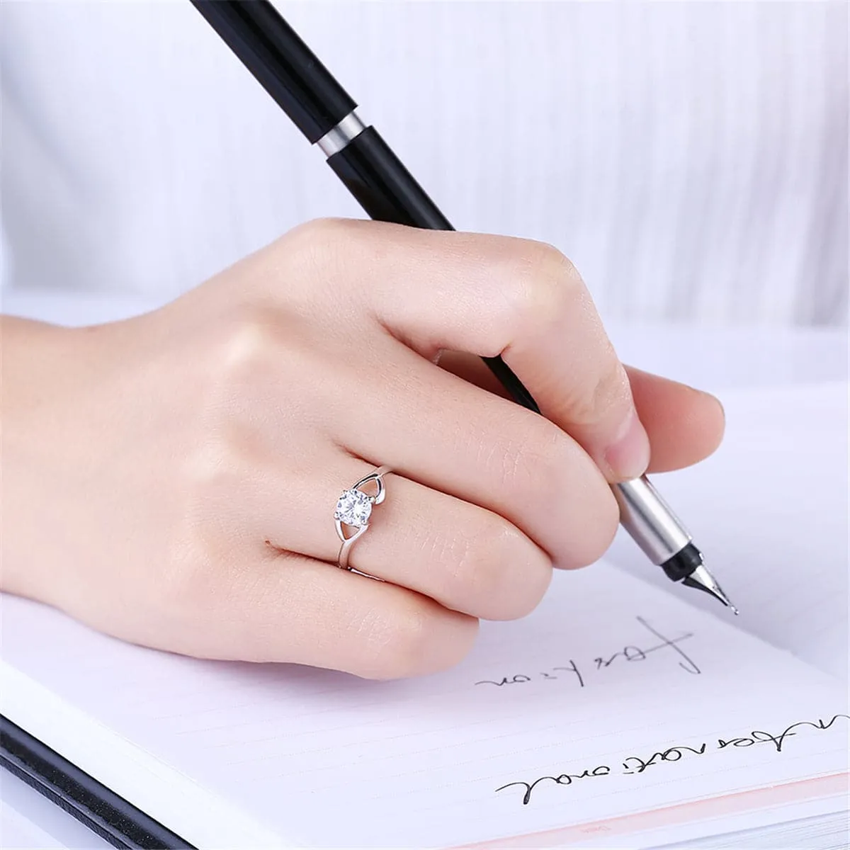 Crystal & Sterling Silver Adjustable Openwork Club Ring