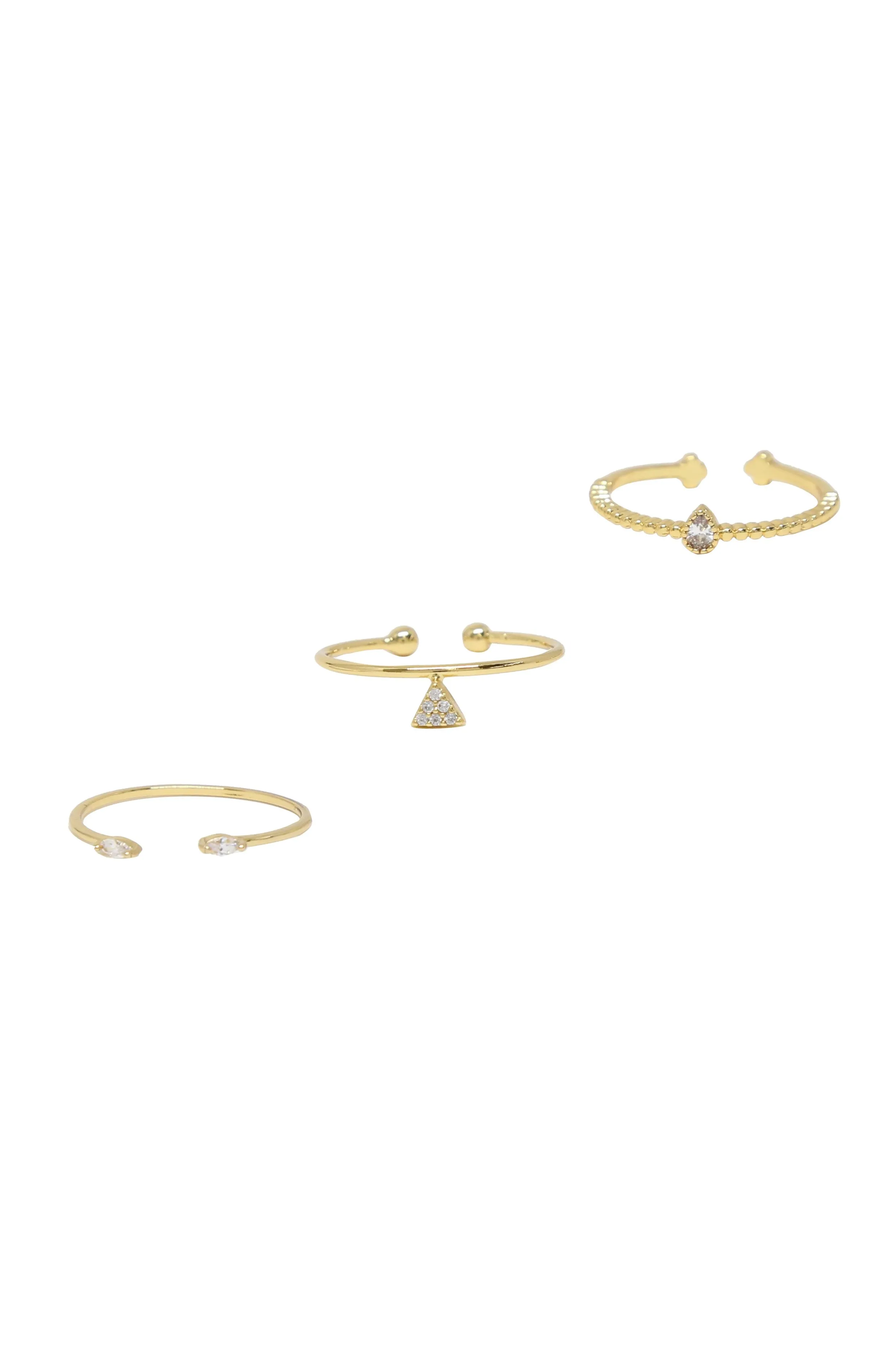 Crystal Poppy 18kt Gold Plated Adjustable Ring Set