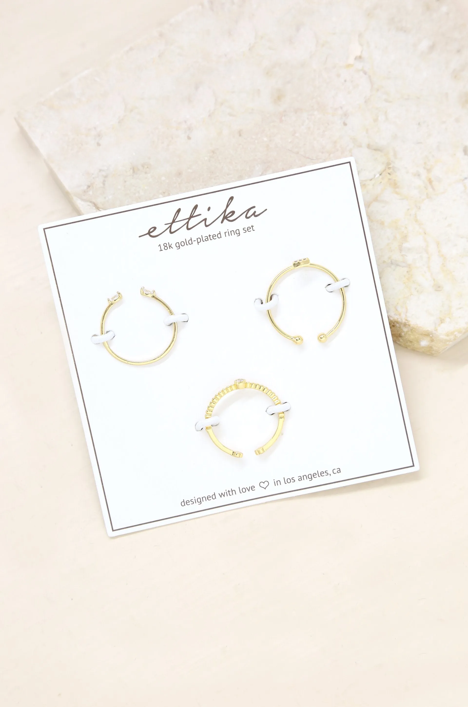 Crystal Poppy 18kt Gold Plated Adjustable Ring Set