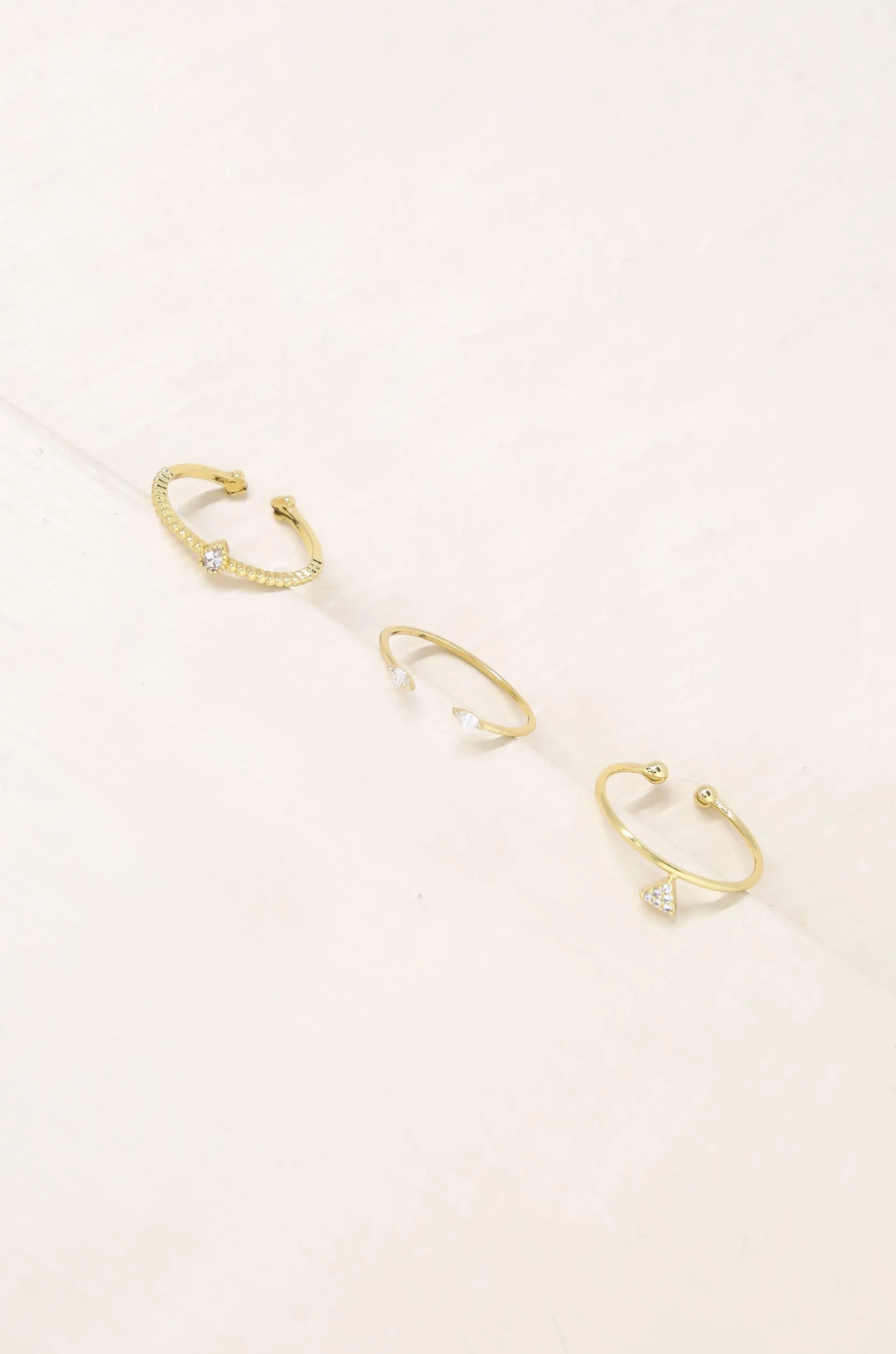 Crystal Poppy 18kt Gold Plated Adjustable Ring Set
