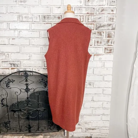 Cynthia Rowley Rust Burnt Orange Wool Blend Longline Duster Trench Vest M
