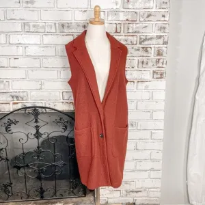 Cynthia Rowley Rust Burnt Orange Wool Blend Longline Duster Trench Vest M