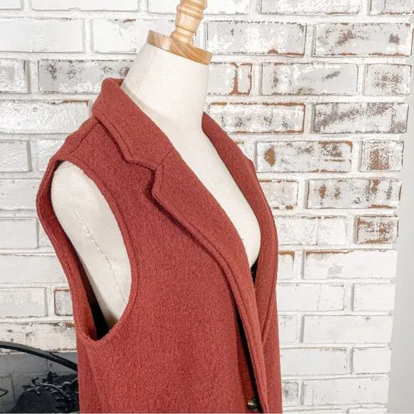 Cynthia Rowley Rust Burnt Orange Wool Blend Longline Duster Trench Vest M