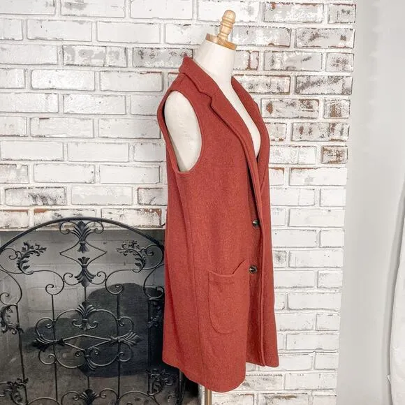 Cynthia Rowley Rust Burnt Orange Wool Blend Longline Duster Trench Vest M