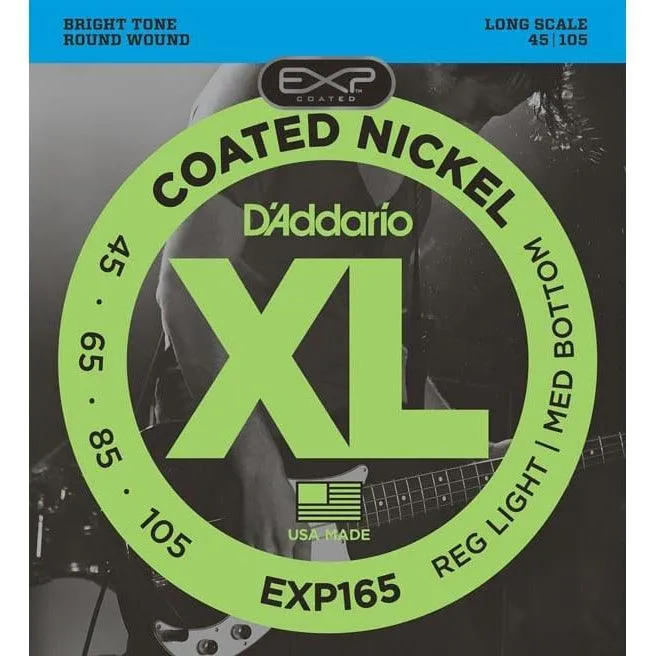 D'Addario EXP165 Set of 4 String Bass Coated Nickel 45 - 105 Gauge Long Scale