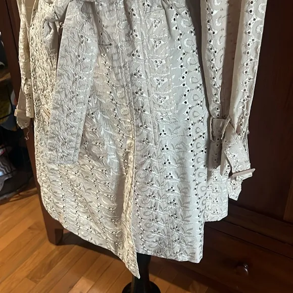 Dana Buchman Eyelet Embroidered Trench Coat