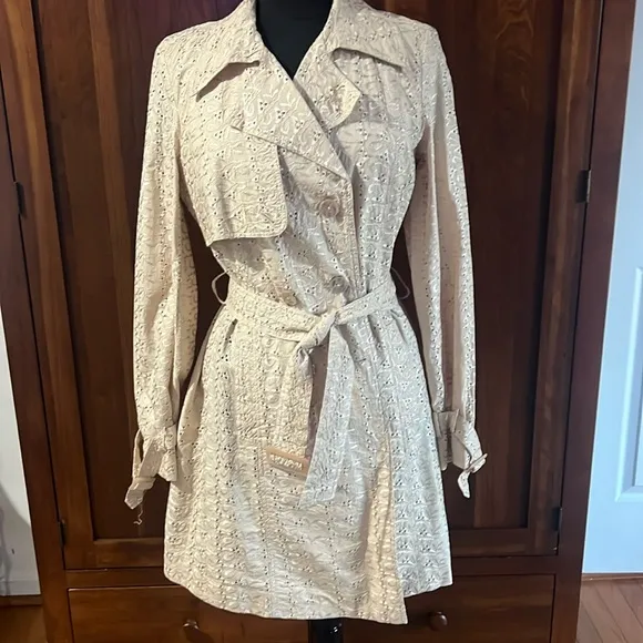 Dana Buchman Eyelet Embroidered Trench Coat