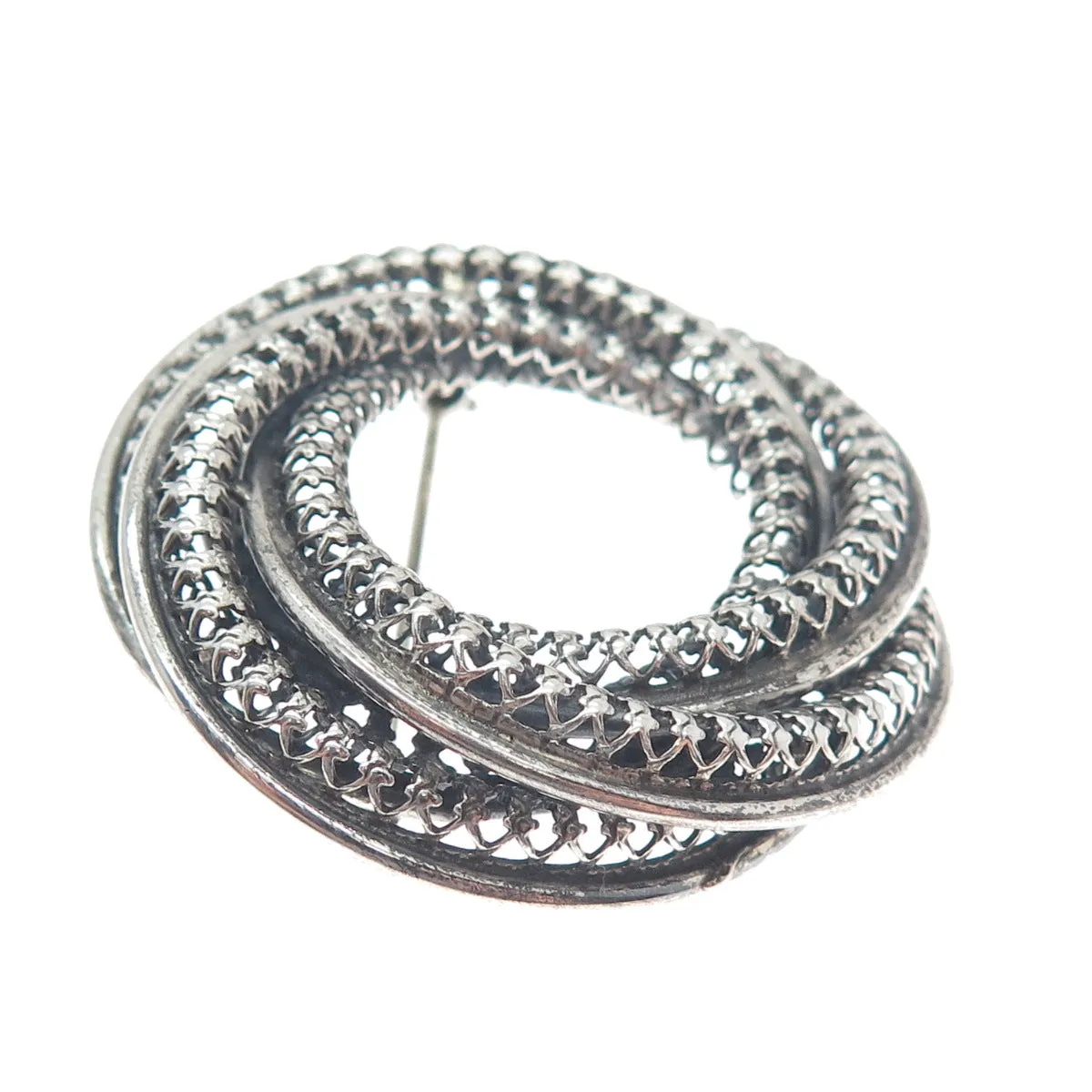 DANECRAFT 925 Sterling Silver Antique Art Deco Triple Circle Pin Brooch