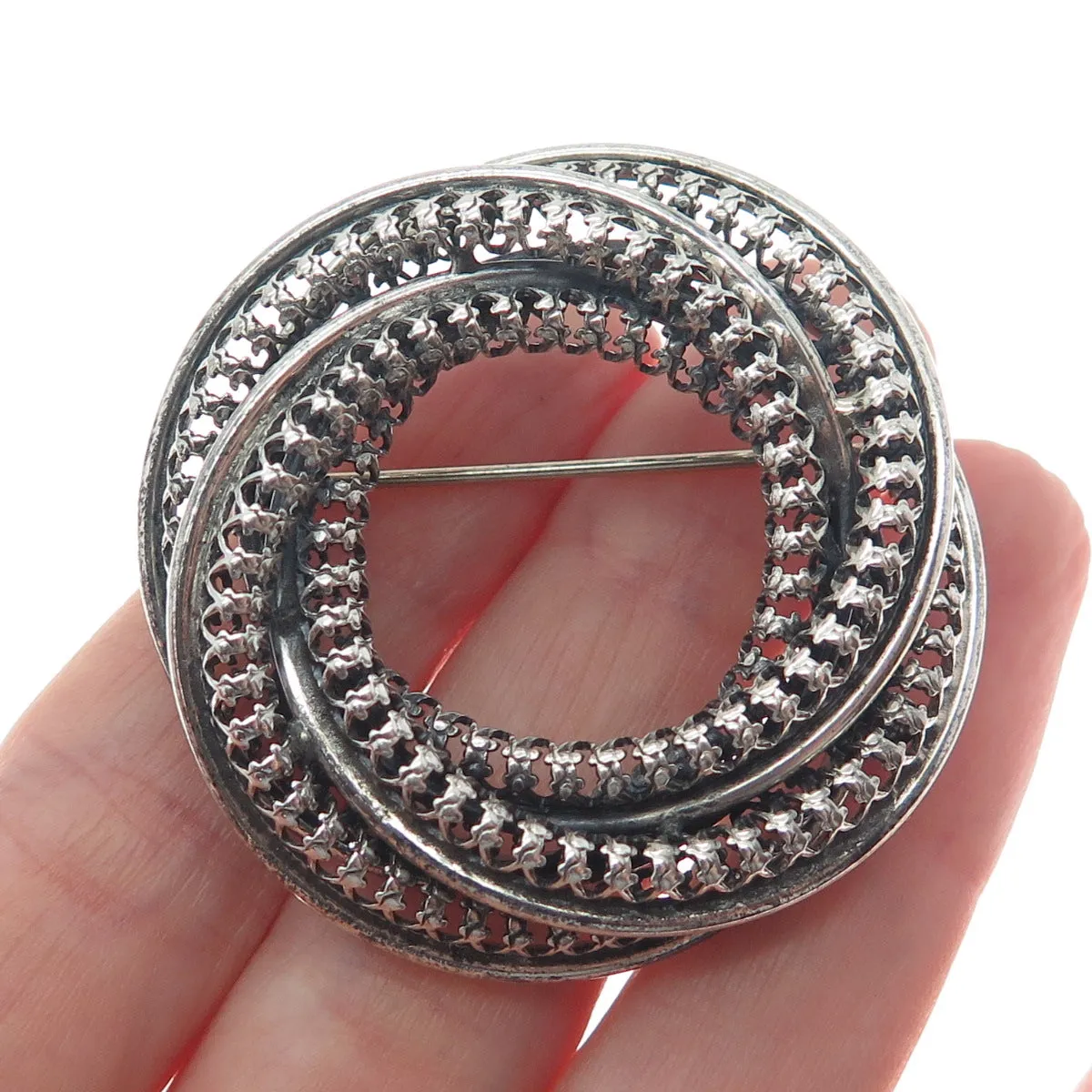 DANECRAFT 925 Sterling Silver Antique Art Deco Triple Circle Pin Brooch