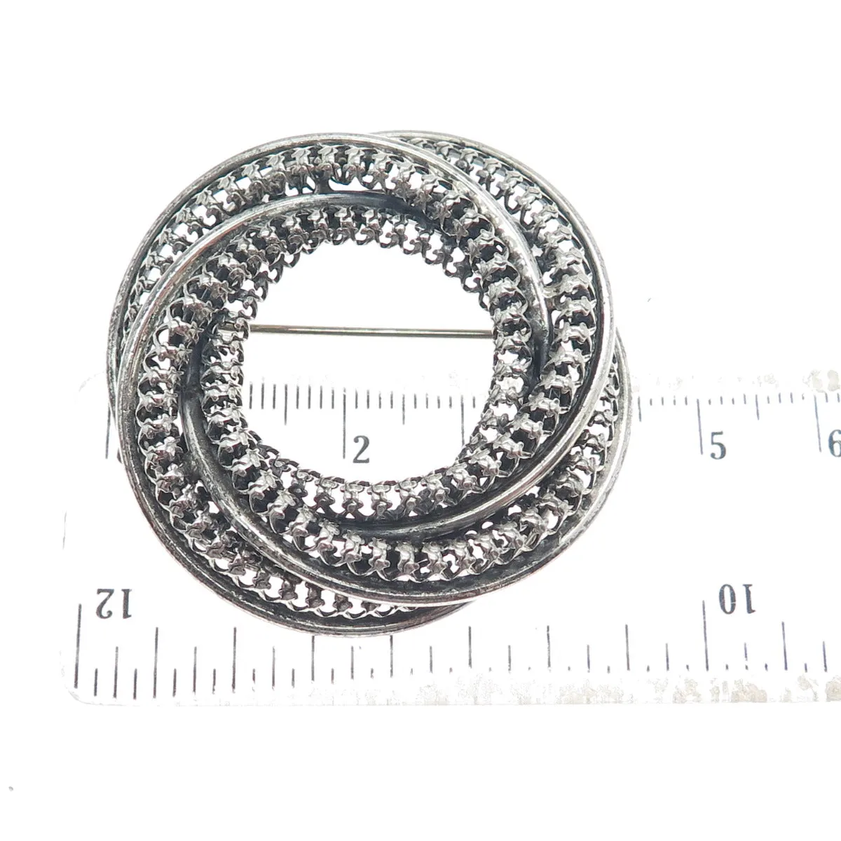 DANECRAFT 925 Sterling Silver Antique Art Deco Triple Circle Pin Brooch
