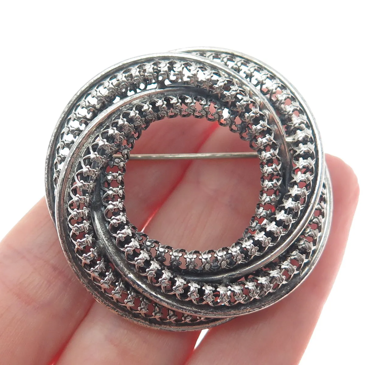 DANECRAFT 925 Sterling Silver Antique Art Deco Triple Circle Pin Brooch