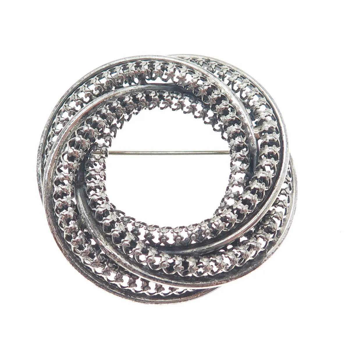 DANECRAFT 925 Sterling Silver Antique Art Deco Triple Circle Pin Brooch