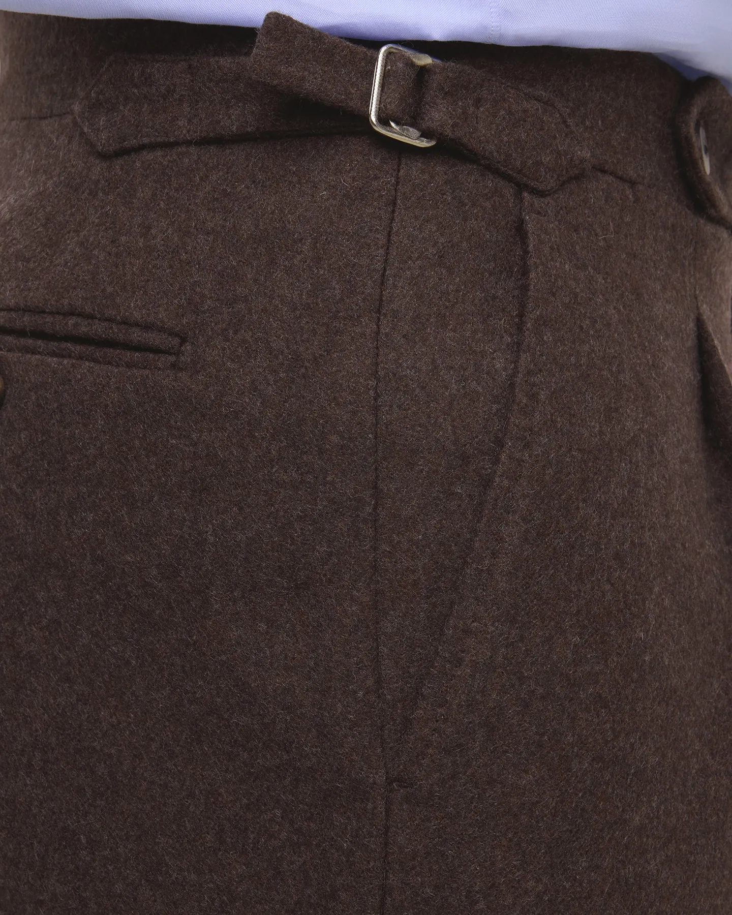 Dark Brown Single Pleat Flannel Trousers