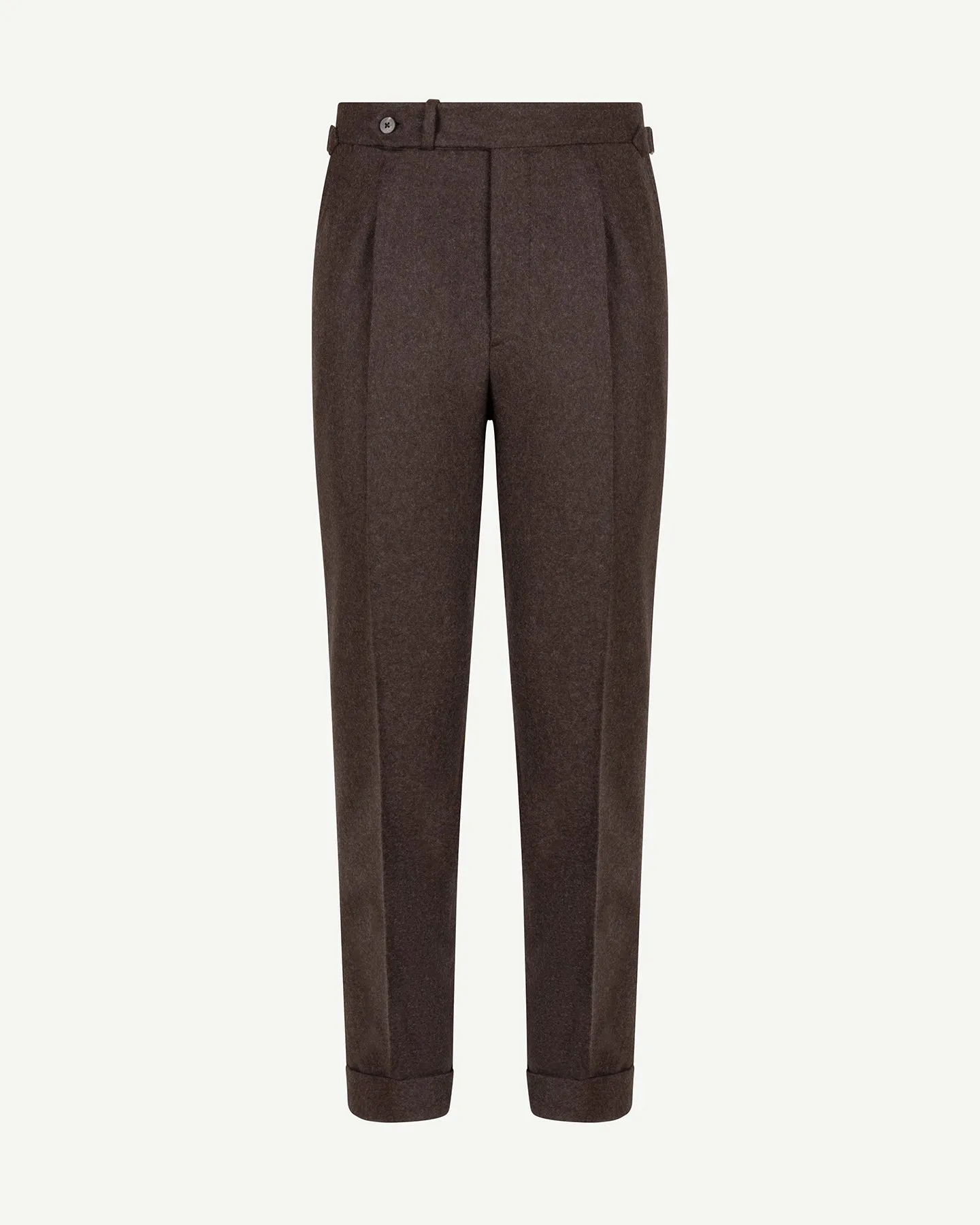 Dark Brown Single Pleat Flannel Trousers