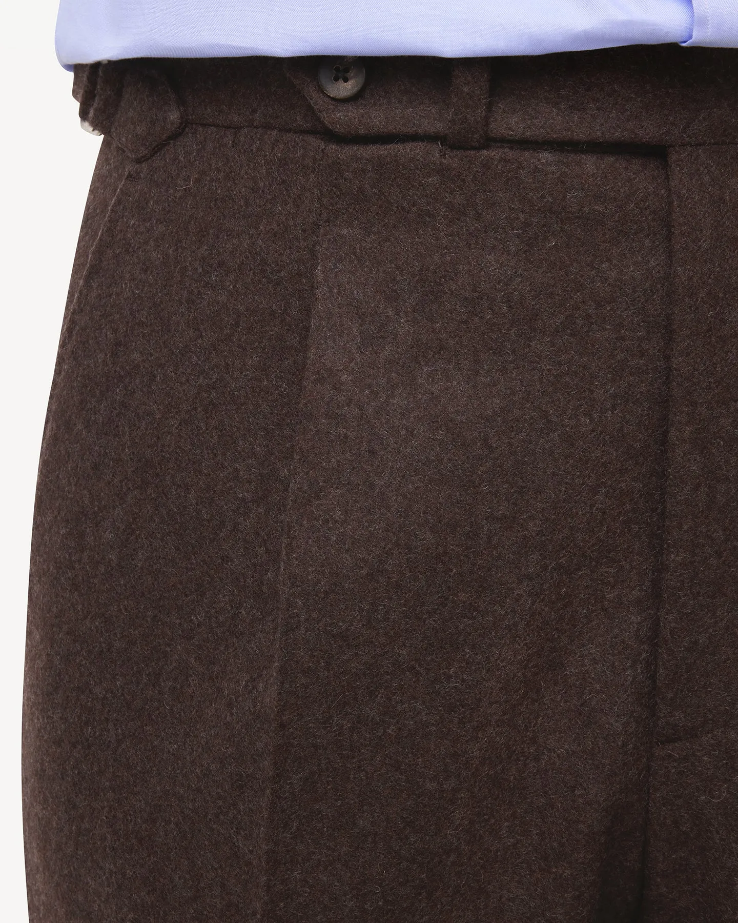 Dark Brown Single Pleat Flannel Trousers