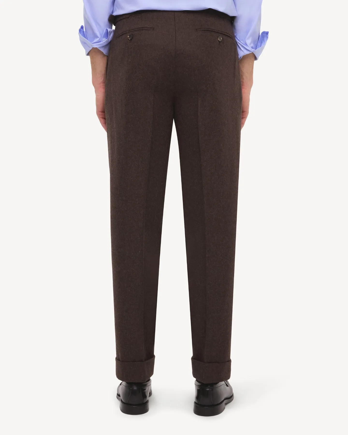 Dark Brown Single Pleat Flannel Trousers