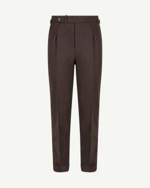 Dark Brown Single Pleat Flannel Trousers