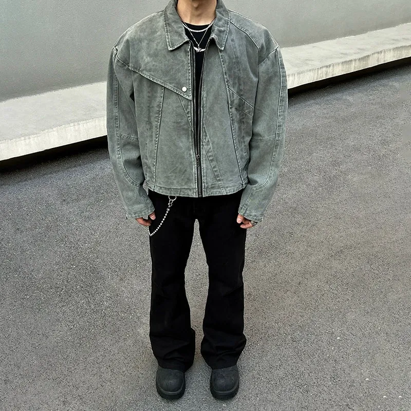 Deconstructed Denim Lapel Short Jacket