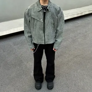 Deconstructed Denim Lapel Short Jacket
