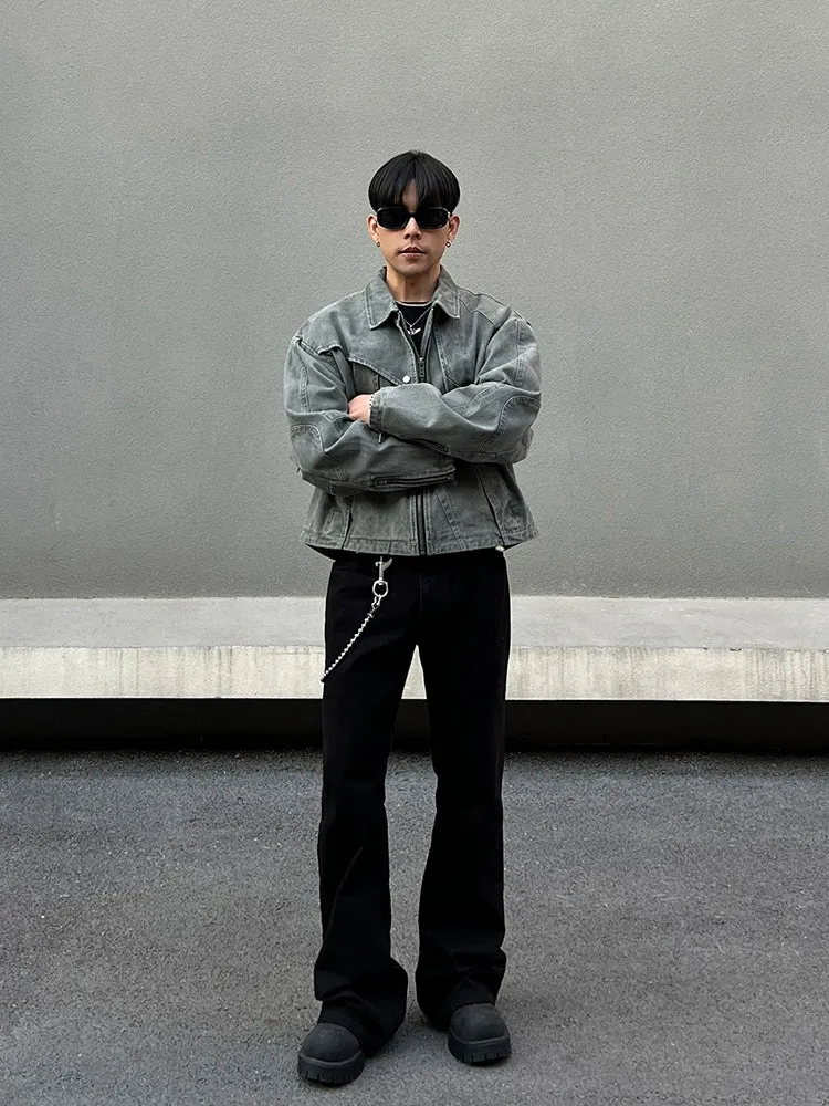 Deconstructed Denim Lapel Short Jacket